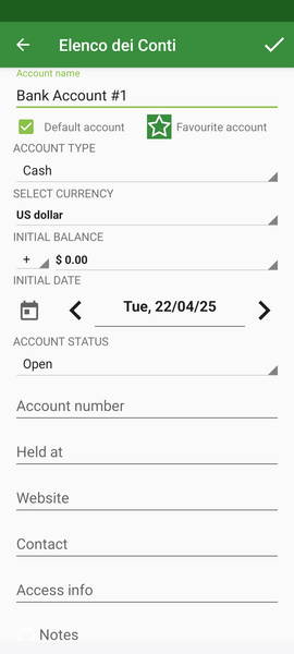 Create Account Detail